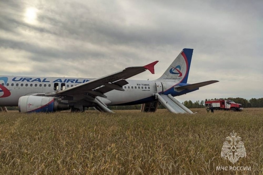 Аварийная посадка самолета Airbus А320 на пшеничное поле